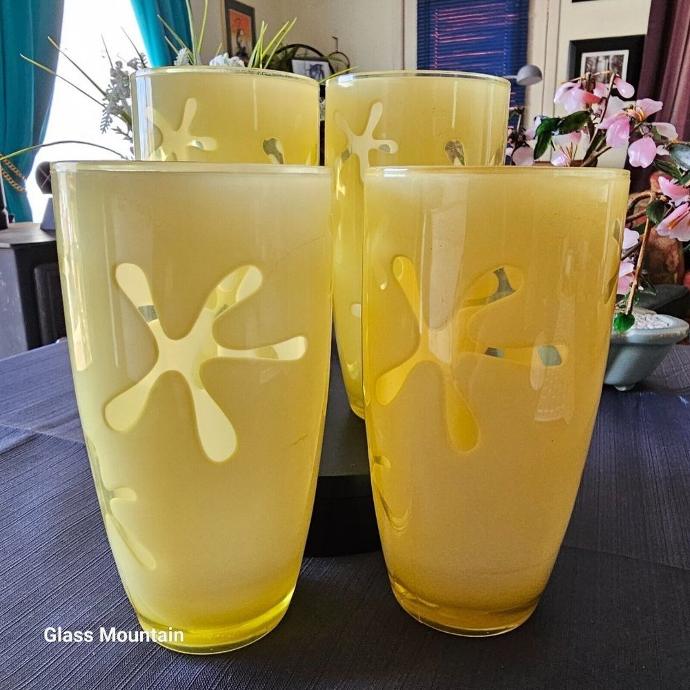 SOLD - Vintage Lemon Yellow Acrylic Plastic Double Walled 16oz Tumblers